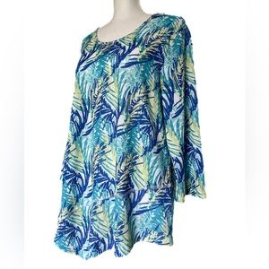 Anthony’s Resort Wear Abstract Palm Print Asymmetrical UPF50+ Knit Top